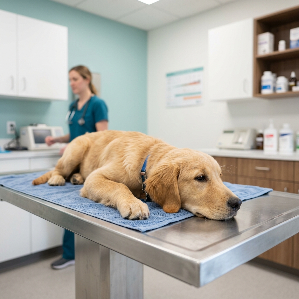 Mascota relajada en consulta veterinaria